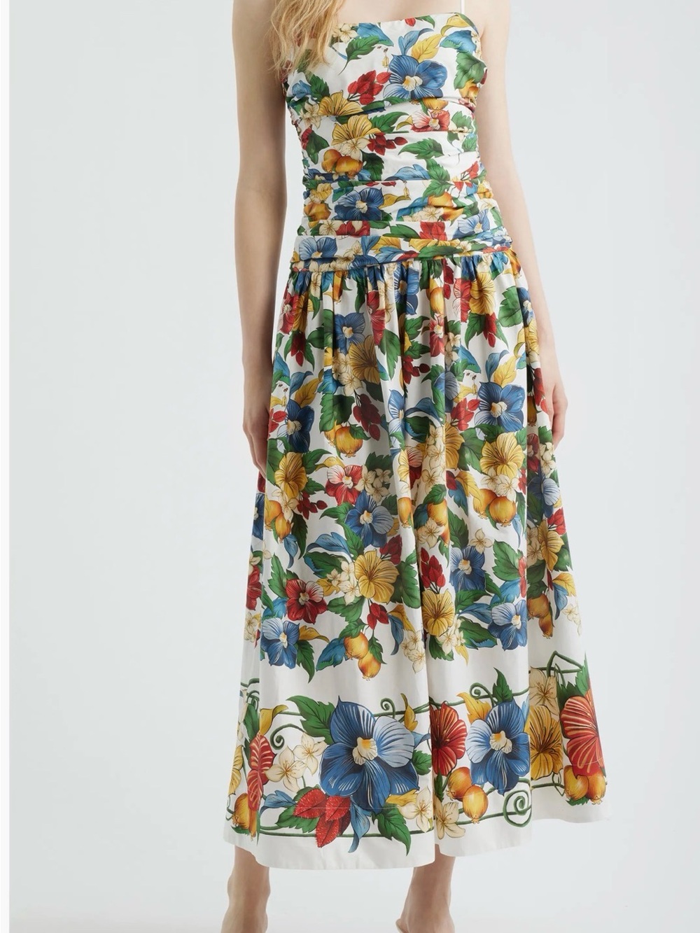 Farm Rio Tropi ruched Floral White Maxi